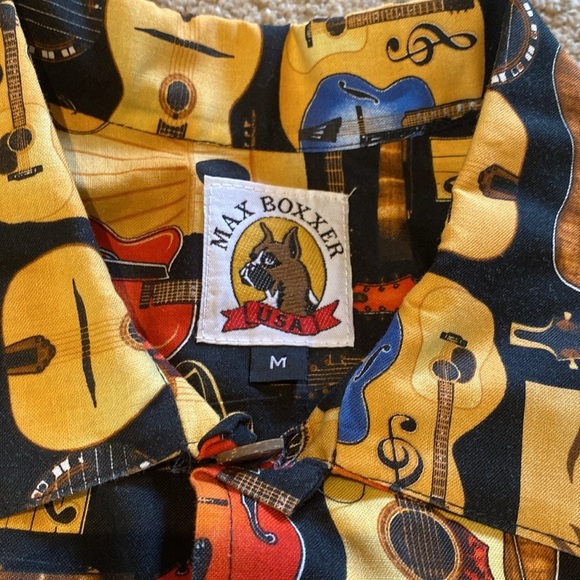 Max Boxxer Vtg Hawaiian Cotton Guitar Musical S/S Mens Camp Shirt Sz Medium - Picture 3 of 7